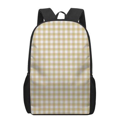 Beige And White Check Pattern Print 17 Inch Backpack