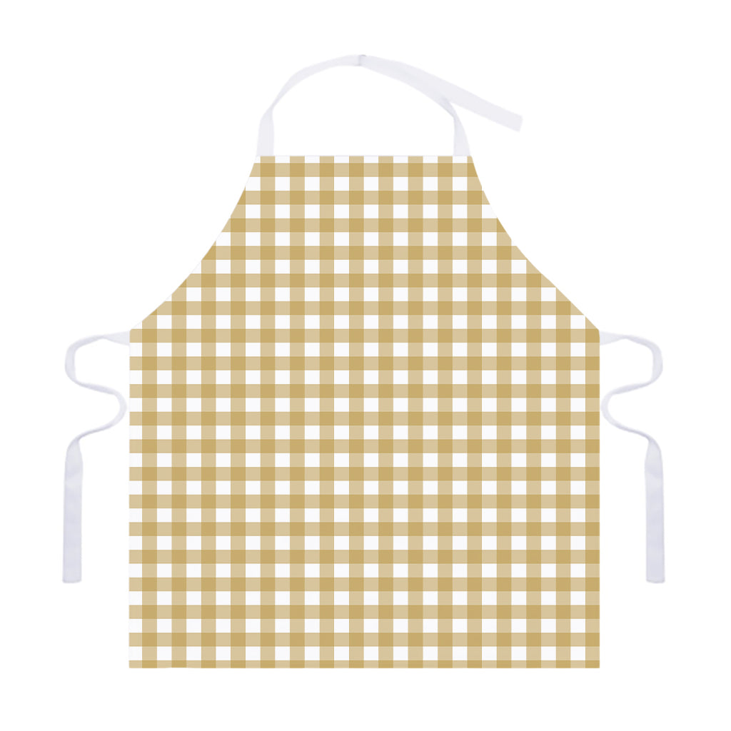 Beige And White Check Pattern Print Adjustable Apron