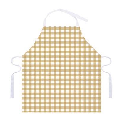 Beige And White Check Pattern Print Adjustable Apron