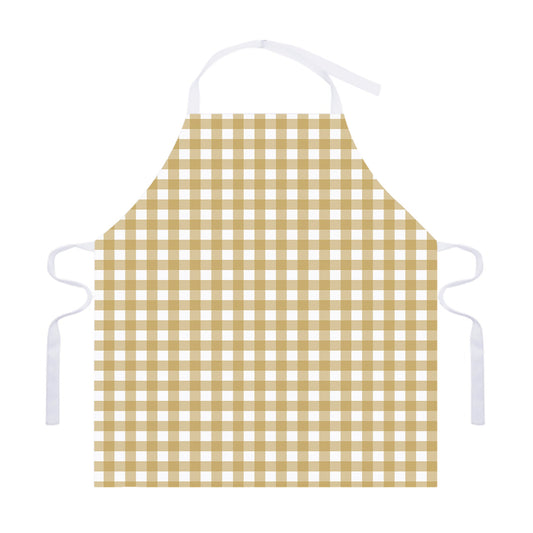 Beige And White Check Pattern Print Adjustable Apron