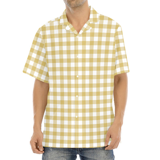 Beige And White Check Pattern Print Aloha Shirt