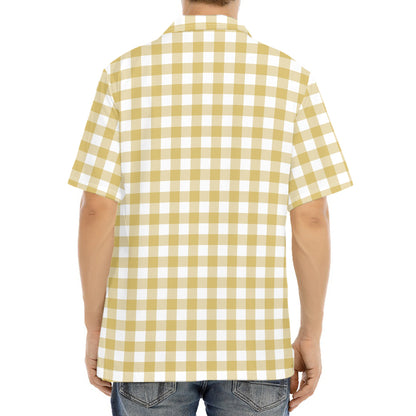 Beige And White Check Pattern Print Aloha Shirt