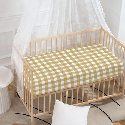 Beige And White Check Pattern Print Baby Crib Sheet