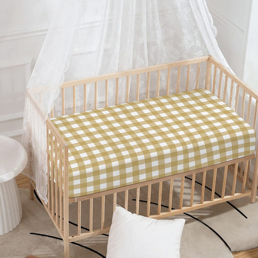 Beige And White Check Pattern Print Baby Crib Sheet