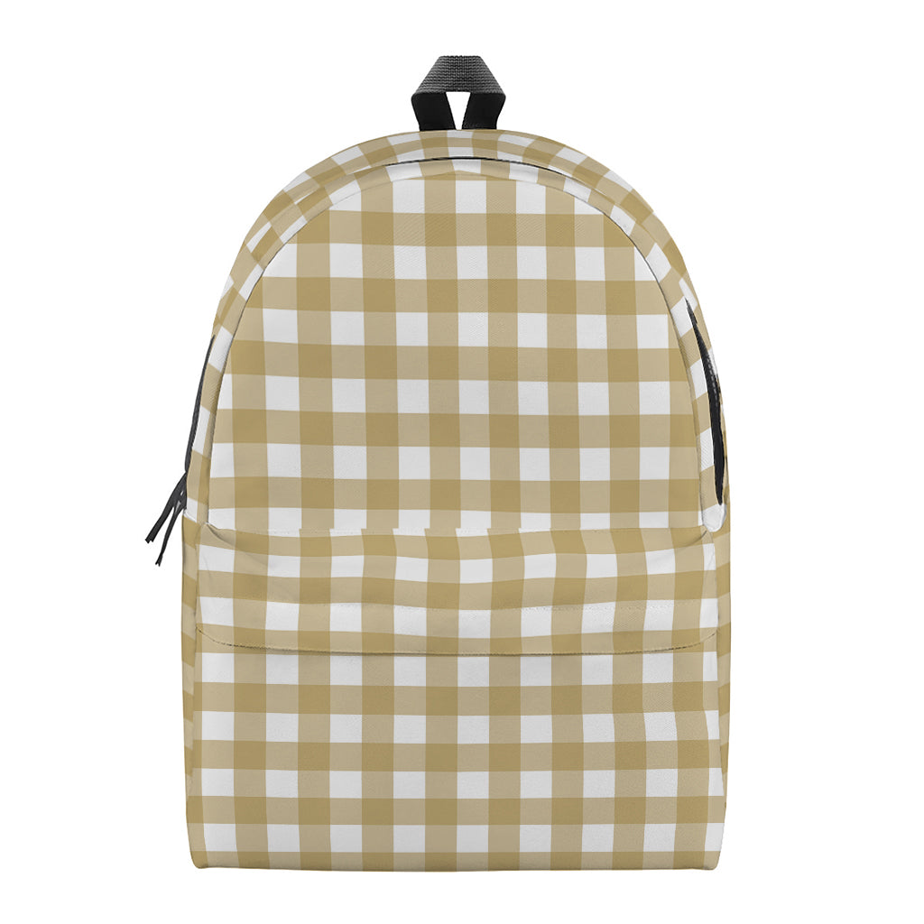 Beige And White Check Pattern Print Backpack