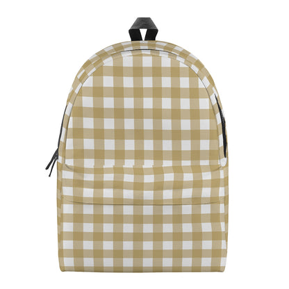 Beige And White Check Pattern Print Backpack