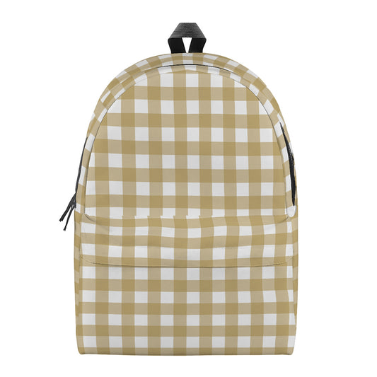 Beige And White Check Pattern Print Backpack