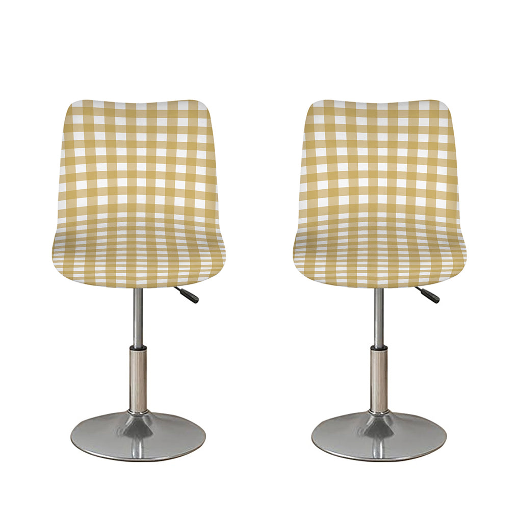 Beige And White Check Pattern Print Bar Stool Covers
