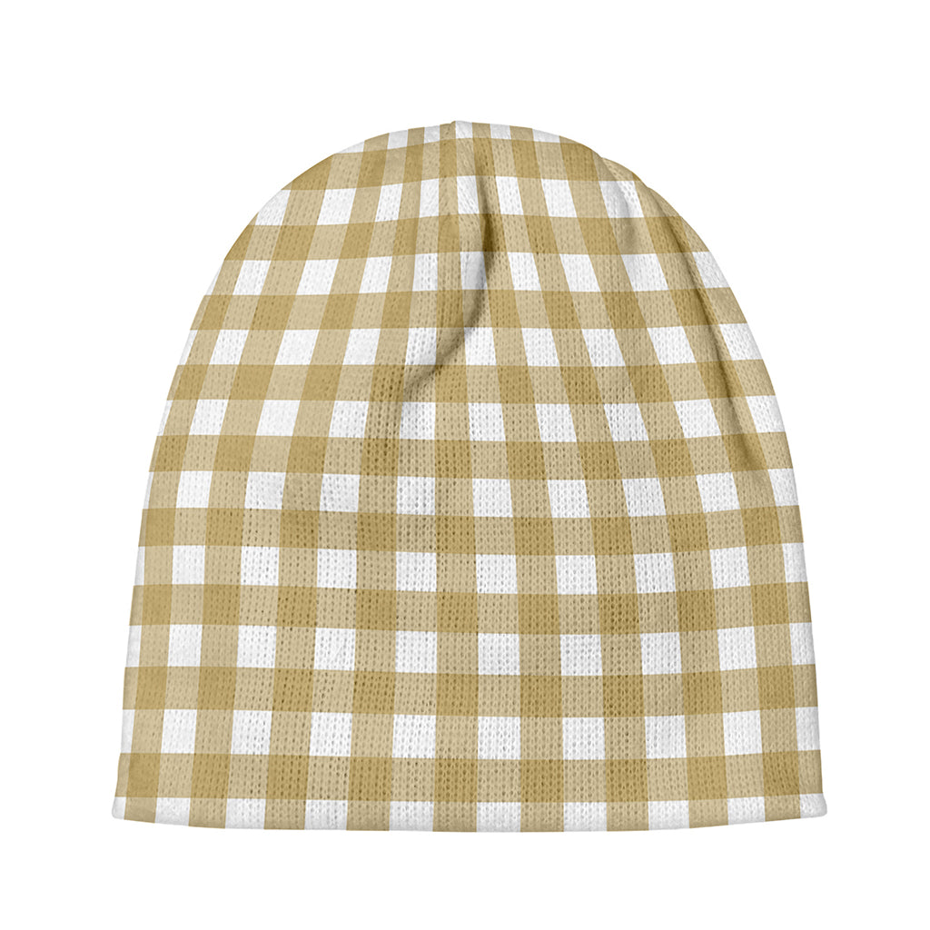 Beige And White Check Pattern Print Beanie
