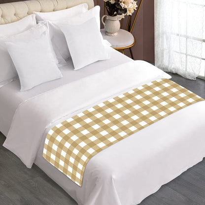 Beige And White Check Pattern Print Bed Runner