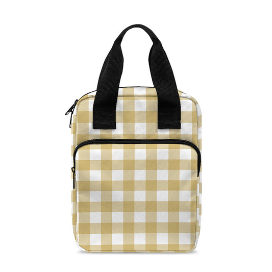 Beige And White Check Pattern Print Bible Tote Bag