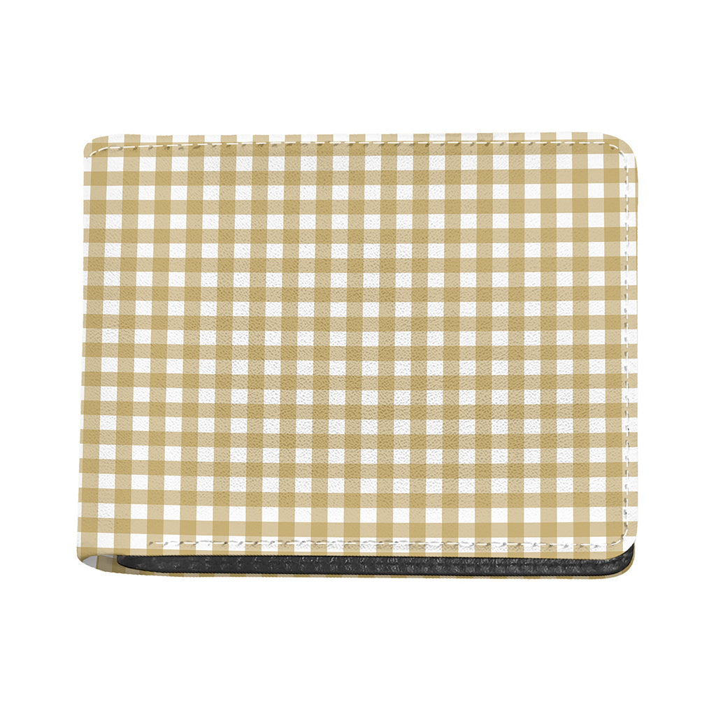 Beige And White Check Pattern Print Bifold Wallet