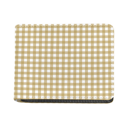 Beige And White Check Pattern Print Bifold Wallet