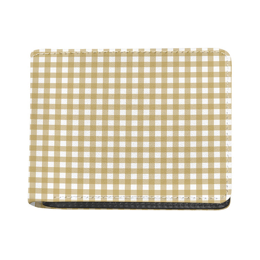Beige And White Check Pattern Print Bifold Wallet