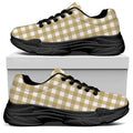 Beige And White Check Pattern Print Black Chunky Shoes