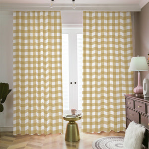 Beige And White Check Pattern Print Blackout Pencil Pleat Curtains