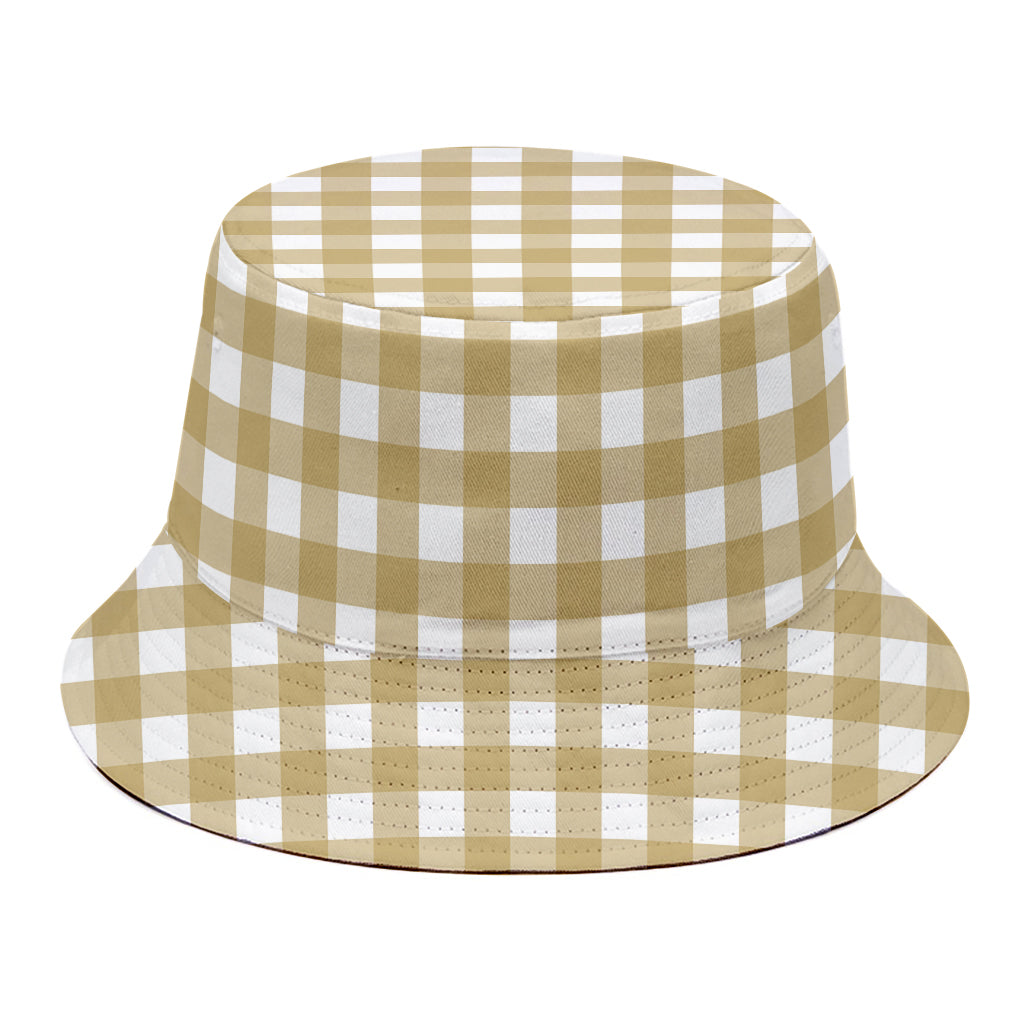 Beige And White Check Pattern Print Bucket Hat