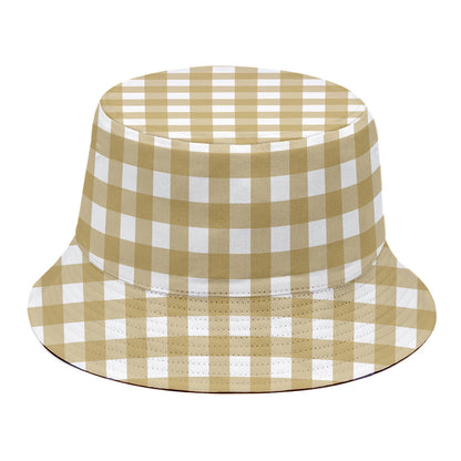 Beige And White Check Pattern Print Bucket Hat