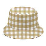 Beige And White Check Pattern Print Bucket Hat