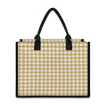 Beige And White Check Pattern Print Canvas Tote Bag