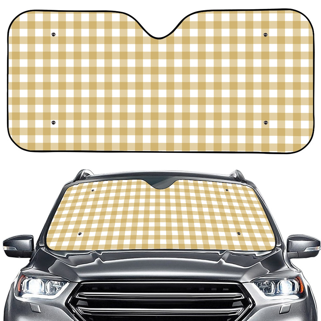 Beige And White Check Pattern Print Car Windshield Sun Shade