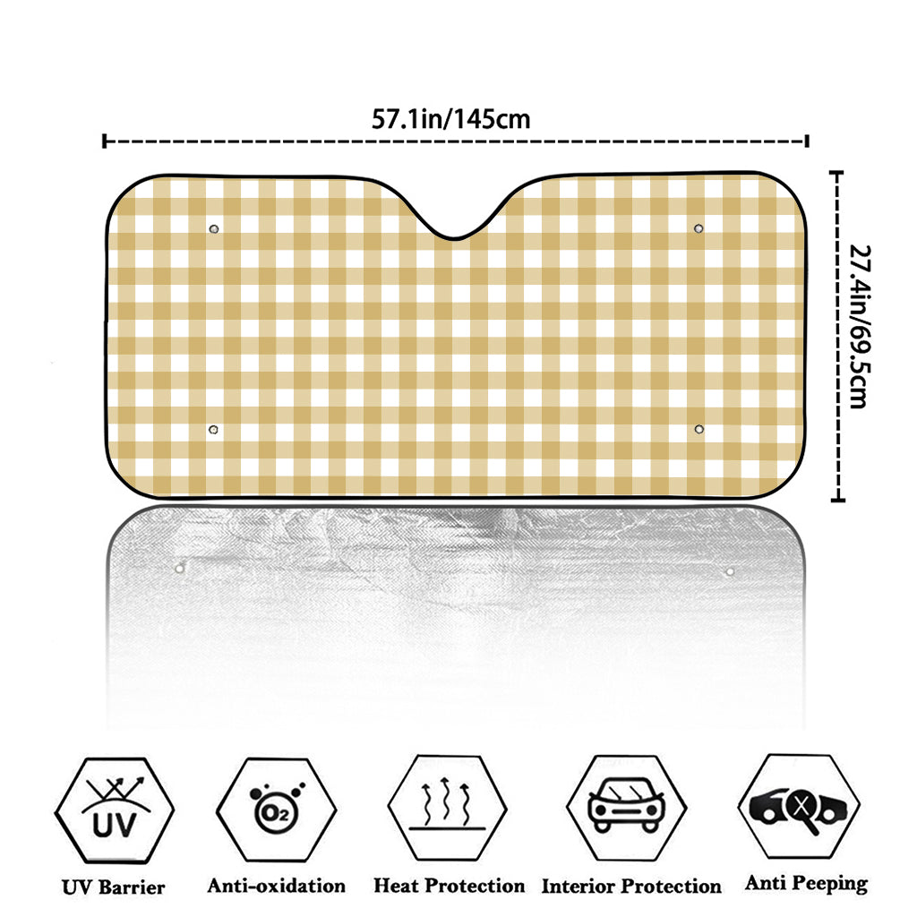 Beige And White Check Pattern Print Car Windshield Sun Shade