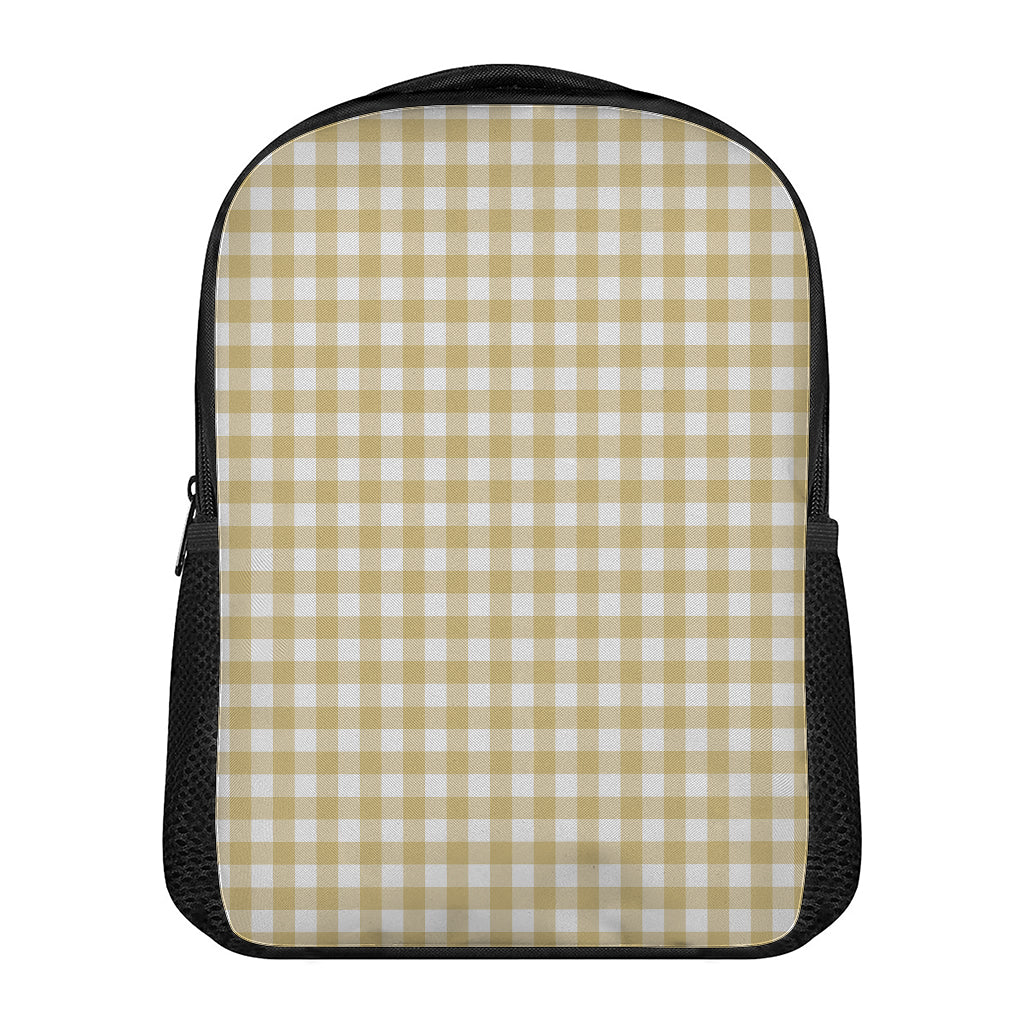Beige And White Check Pattern Print Casual Backpack