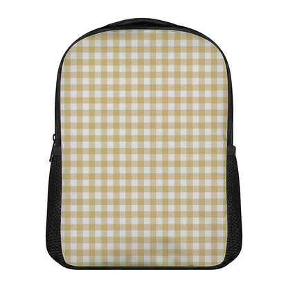 Beige And White Check Pattern Print Casual Backpack