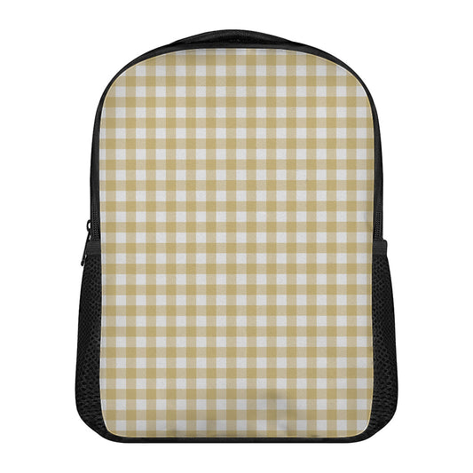 Beige And White Check Pattern Print Casual Backpack