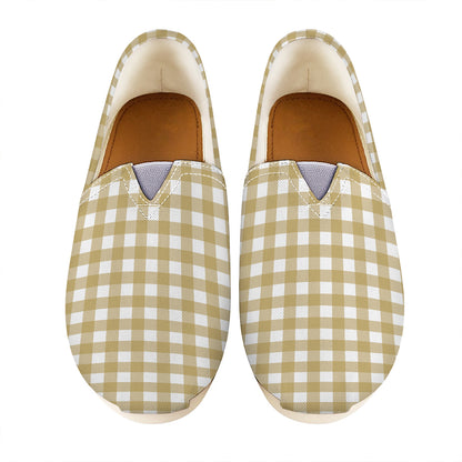 Beige And White Check Pattern Print Casual Shoes
