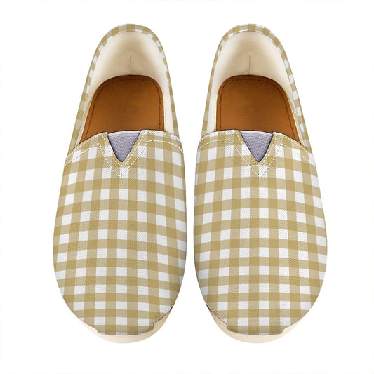 Beige And White Check Pattern Print Casual Shoes