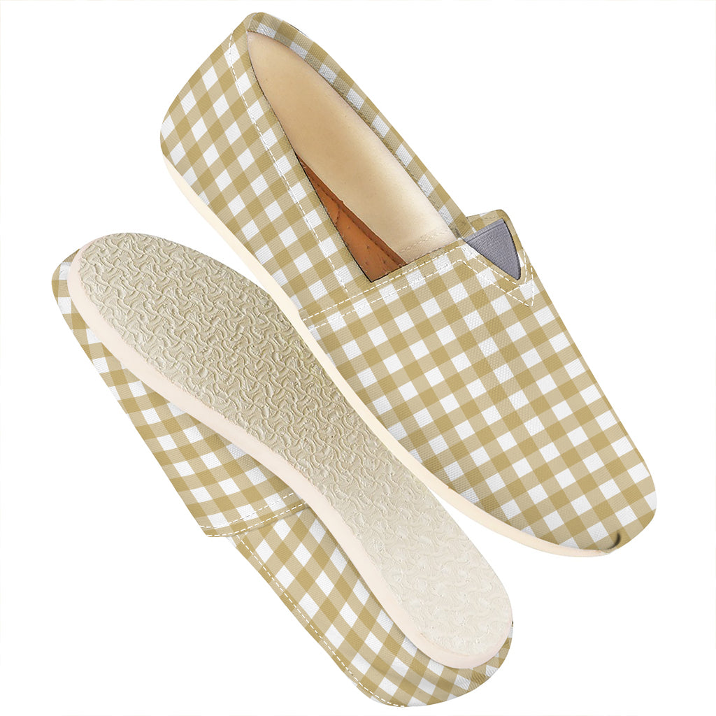 Beige And White Check Pattern Print Casual Shoes