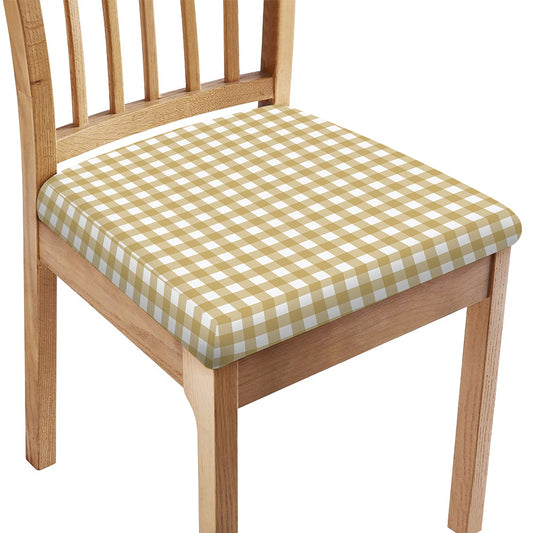 Beige And White Check Pattern Print Chair Cushion Cover
