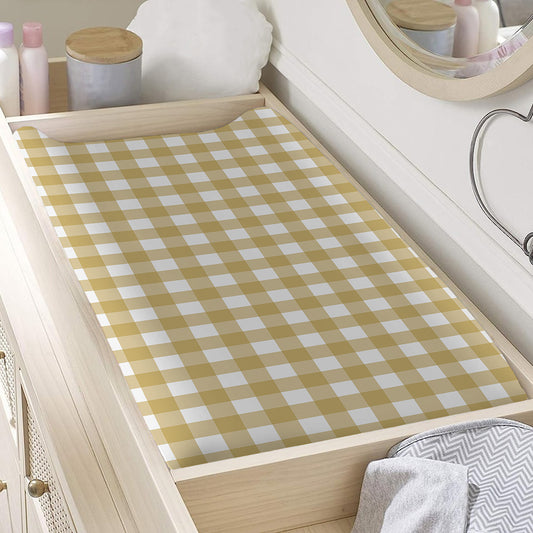 Beige And White Check Pattern Print Changing Pad Cover