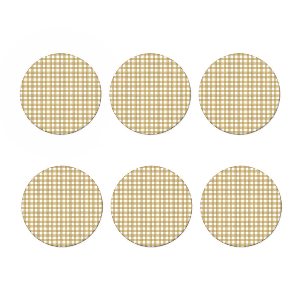 Beige And White Check Pattern Print Coaster Set