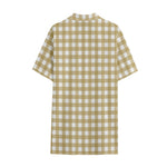Beige And White Check Pattern Print Cotton Hawaiian Shirt