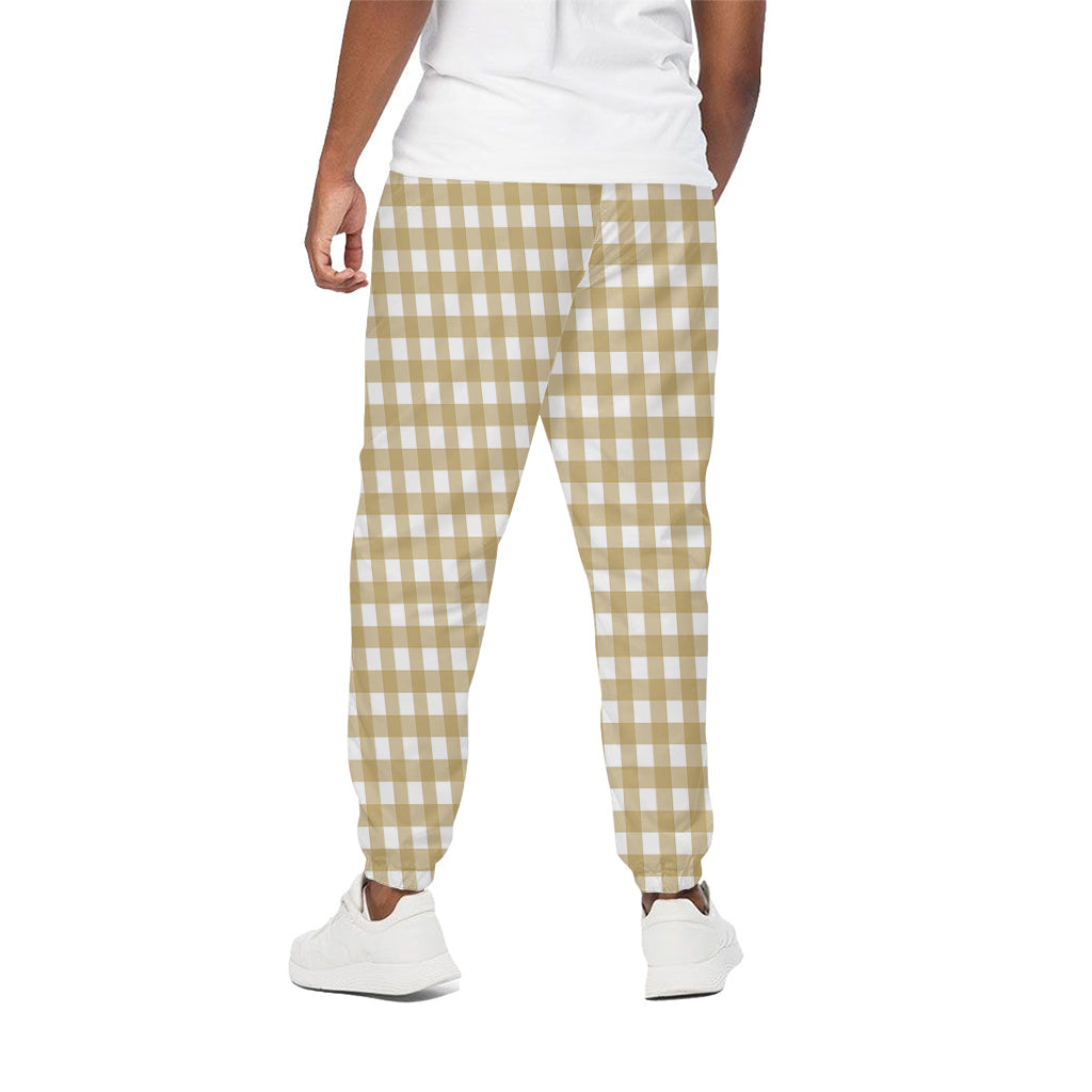 Beige And White Check Pattern Print Cotton Pants