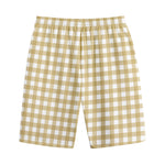 Beige And White Check Pattern Print Cotton Shorts