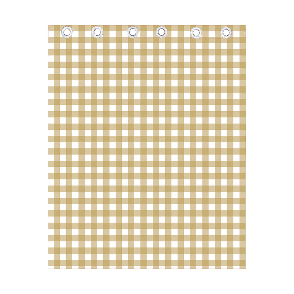 Beige And White Check Pattern Print Curtain