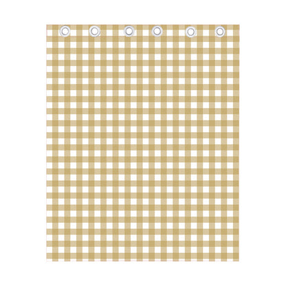 Beige And White Check Pattern Print Curtain
