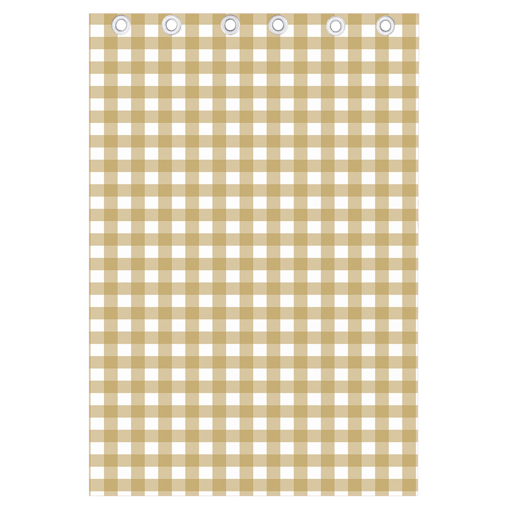 Beige And White Check Pattern Print Curtain