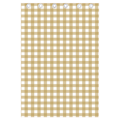 Beige And White Check Pattern Print Curtain
