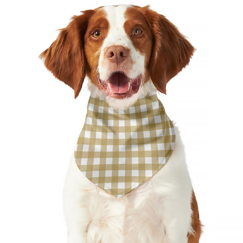 Beige And White Check Pattern Print Dog Bandana