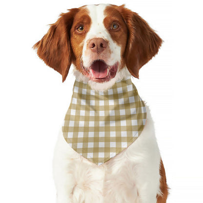 Beige And White Check Pattern Print Dog Bandana
