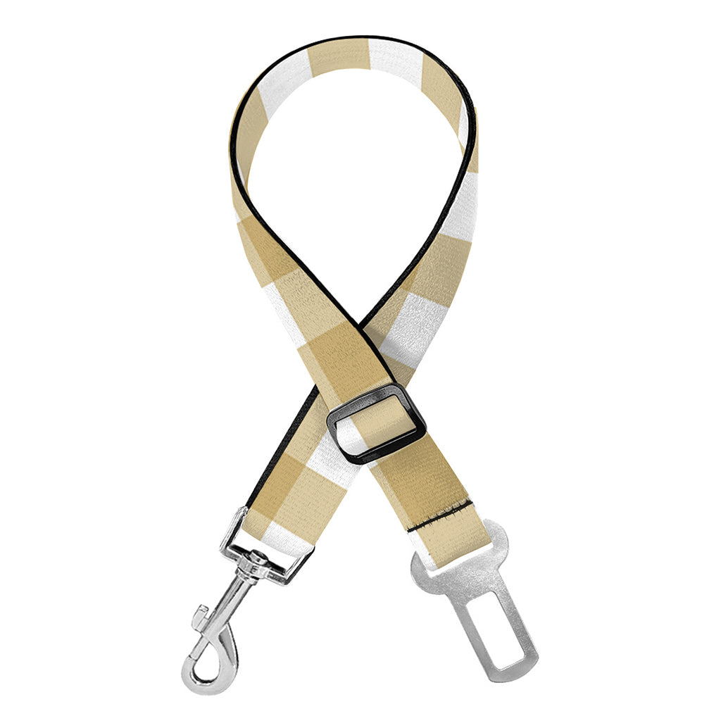 Beige And White Check Pattern Print Dog Seat Belt
