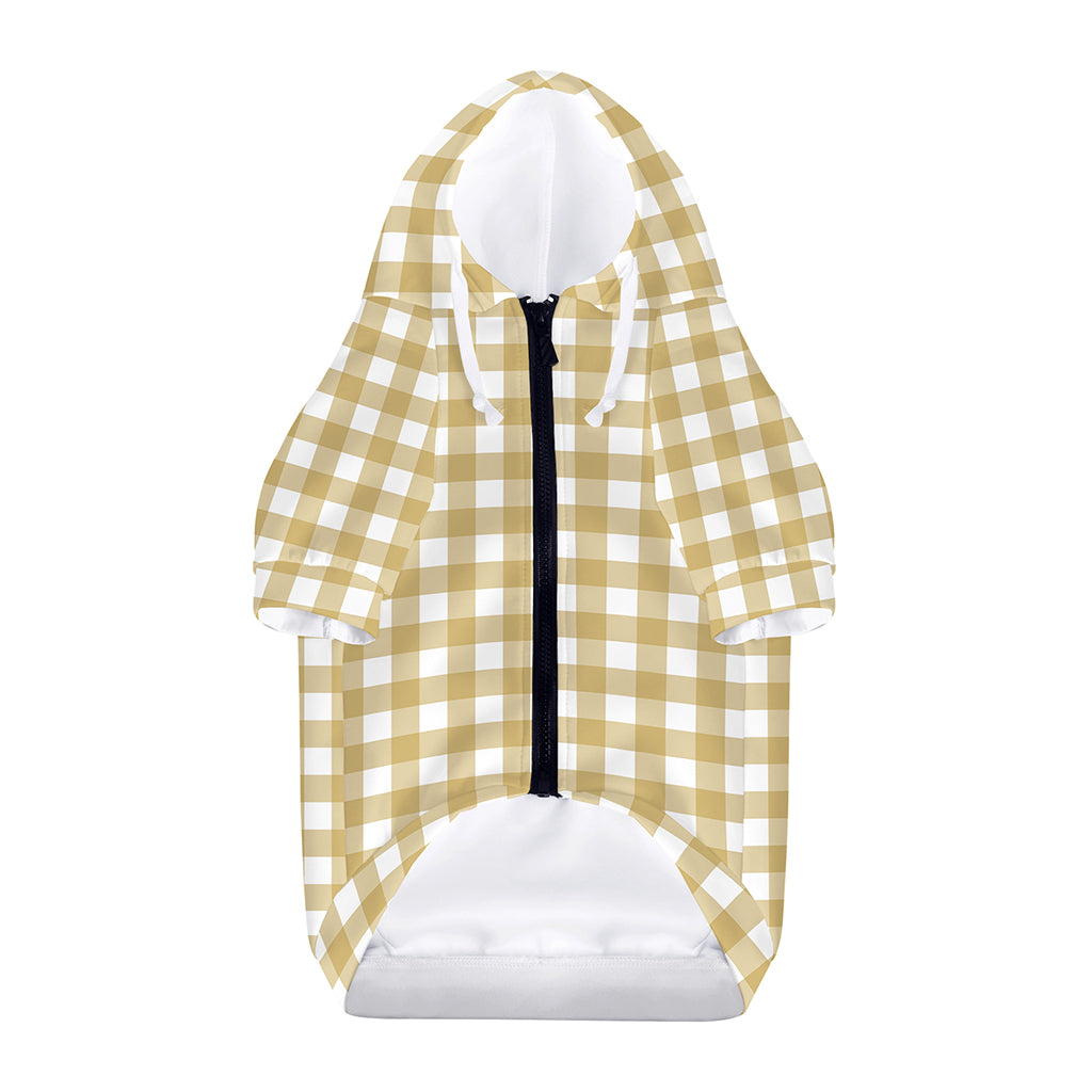 Beige And White Check Pattern Print Dog Zip Up Hoodie