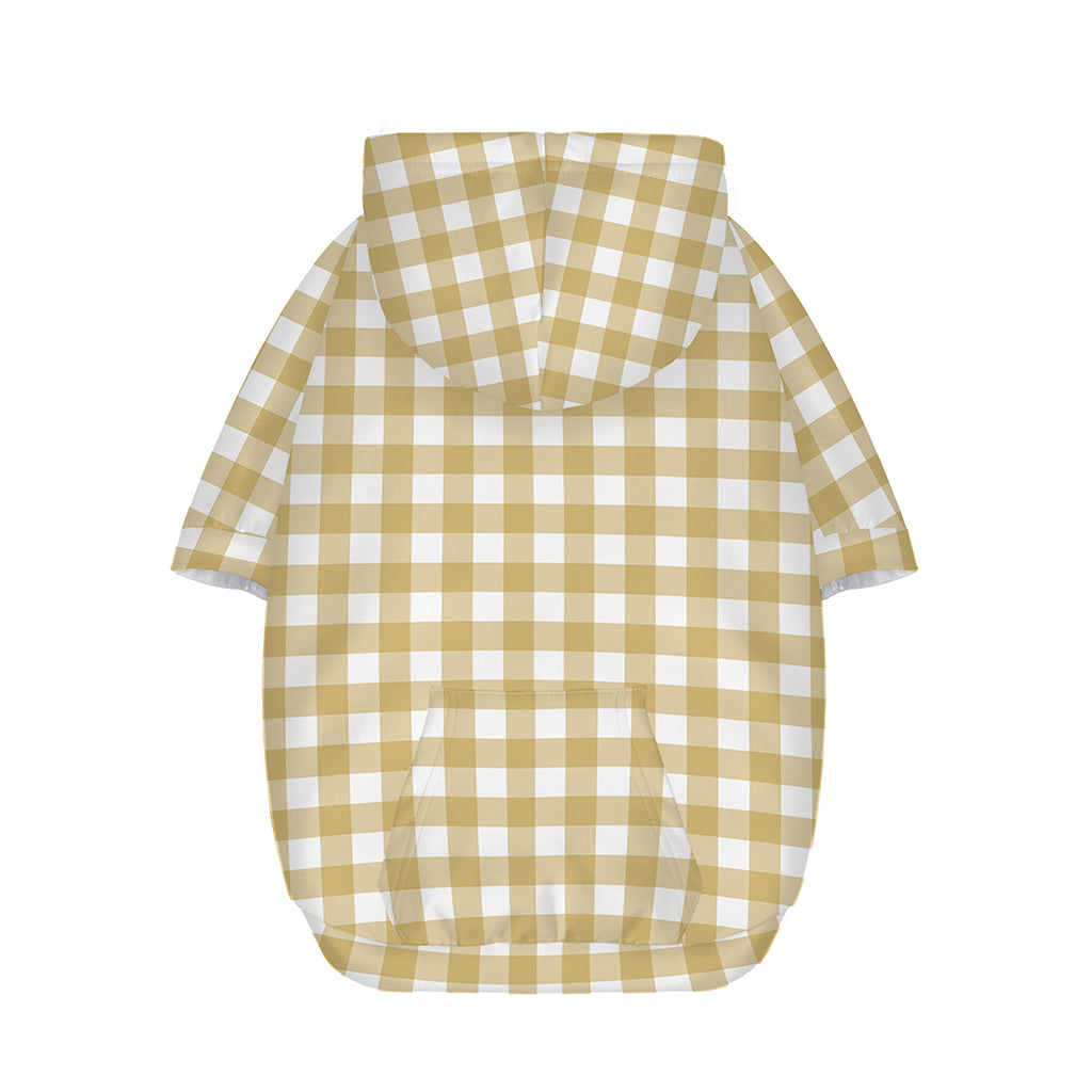 Beige And White Check Pattern Print Dog Zip Up Hoodie