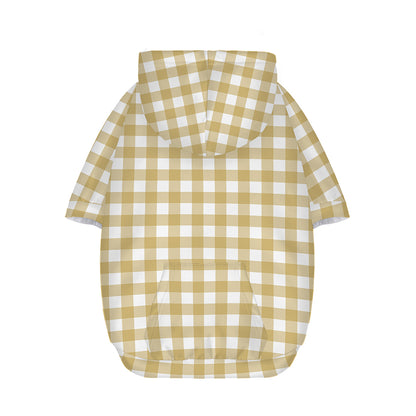 Beige And White Check Pattern Print Dog Zip Up Hoodie