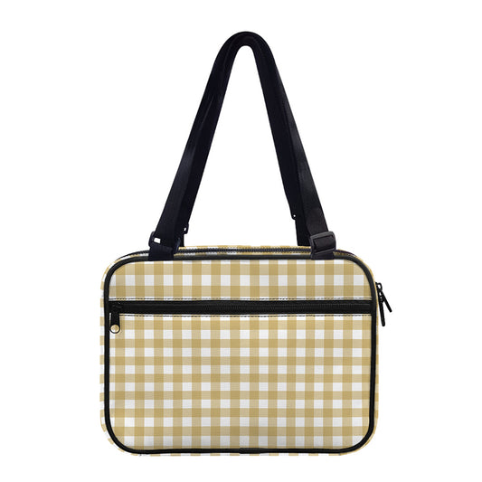 Beige And White Check Pattern Print Double Strap Bible Bag