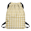 Beige And White Check Pattern Print Drawstring Backpack